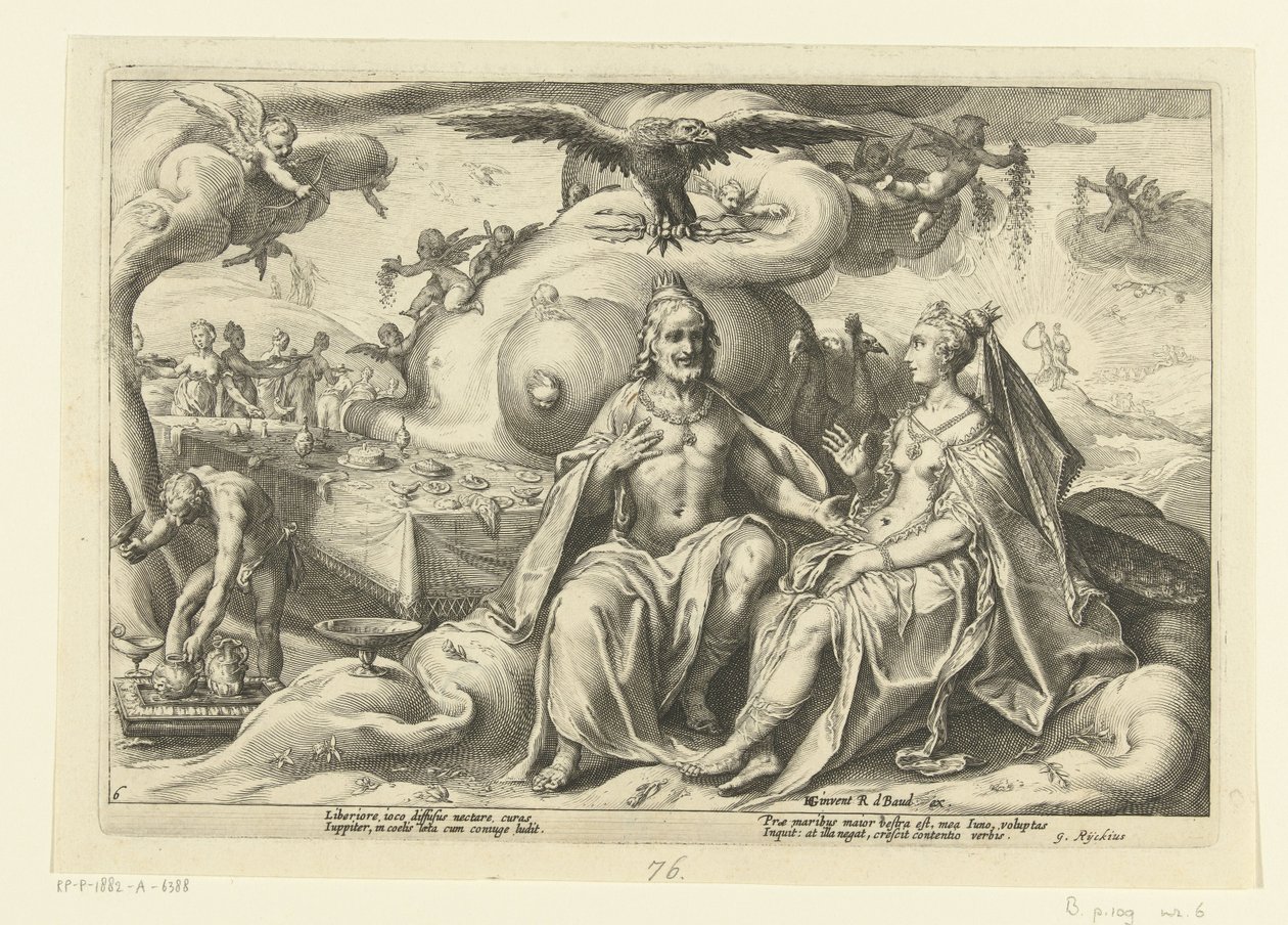 Júpiter y Juno discuten cuál de los sexos tiene mayor deseo de amor Metamorfosis de Ovidio (título de la serie) de Hendrick Goltzius (workshop of)