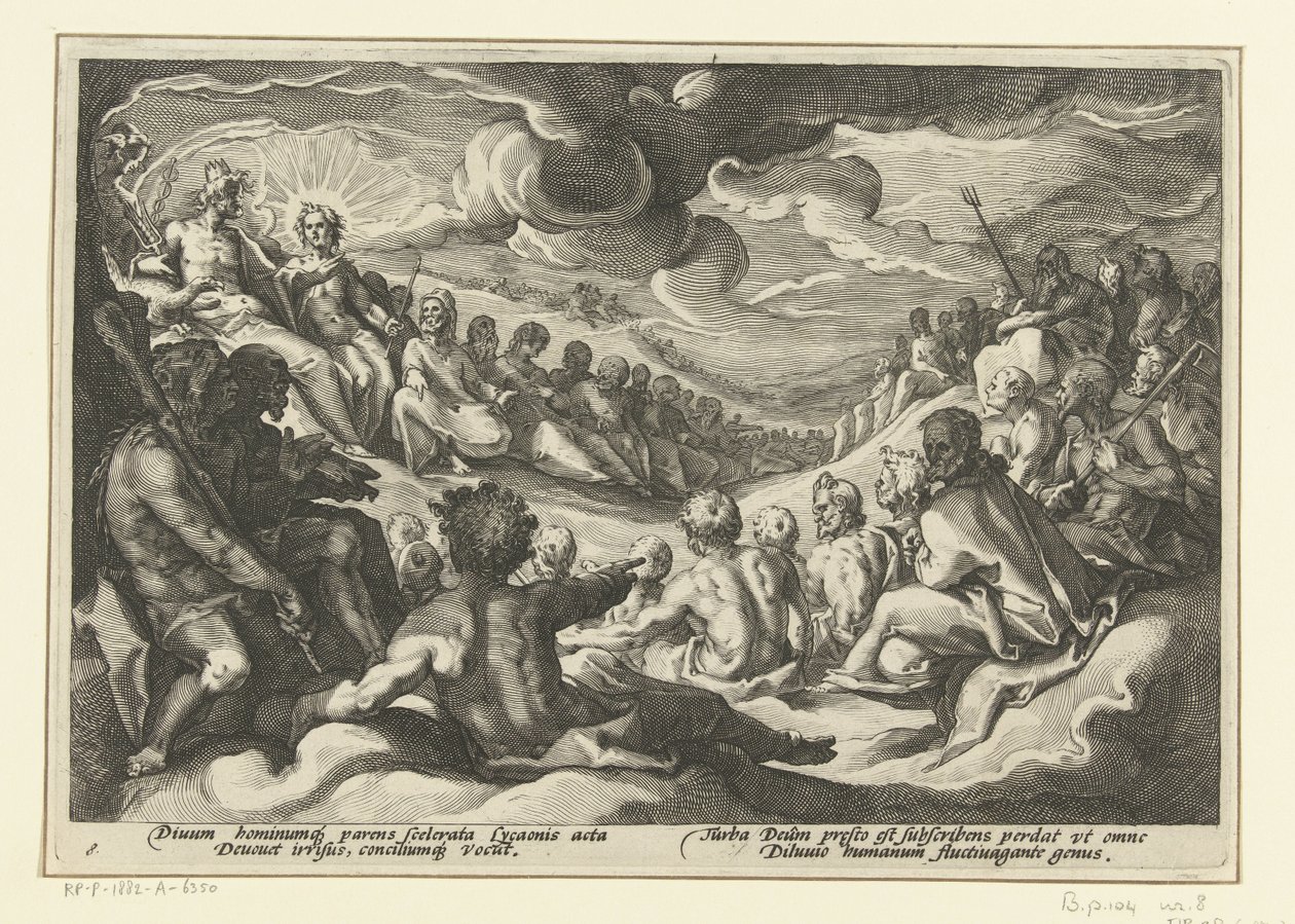 Júpiter convoca a los dioses del Olimpo Metamorfosis de Ovidio (título de la serie) de Hendrick Goltzius (workshop of)