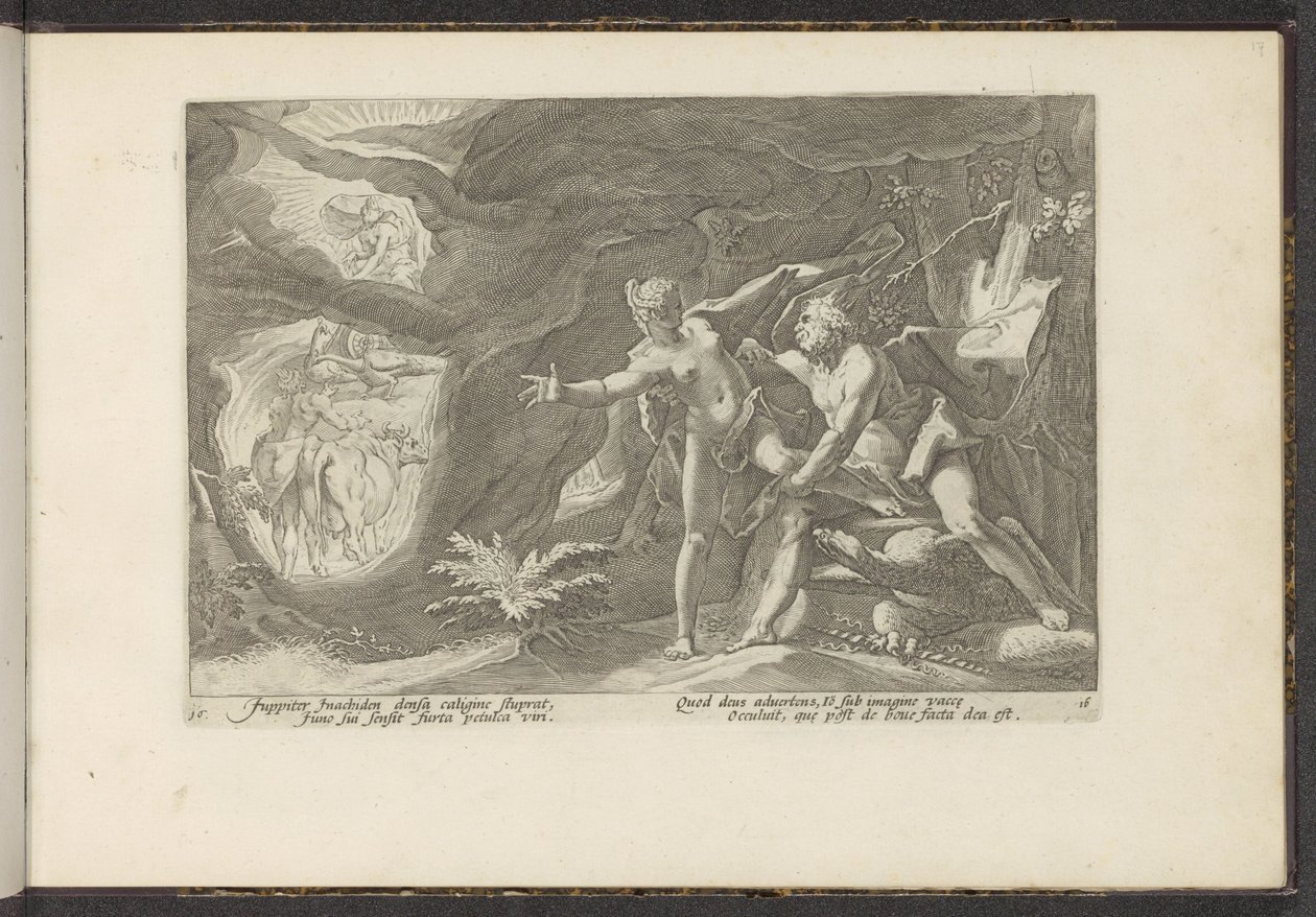 Júpiter asalta Io Metamorfosis de Ovidio (título de la serie) Recreaciones de P. Ovidius Naso (título de la serie) de Hendrick Goltzius (workshop of)