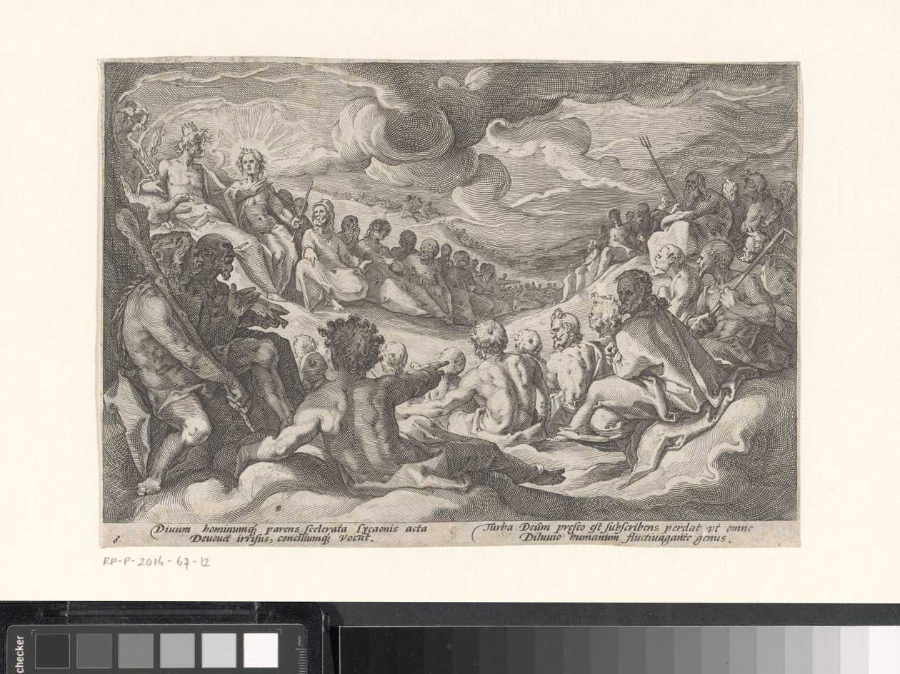 Júpiter pide consejo a los dioses del Olimpo Metamorfosis de Ovidio (título de la serie) de Hendrick Goltzius (workshop of)
