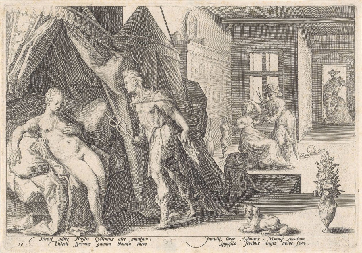 Mercurio visita Herse Metamorfosis de Ovidio (título de la serie) de Hendrick Goltzius (workshop of)