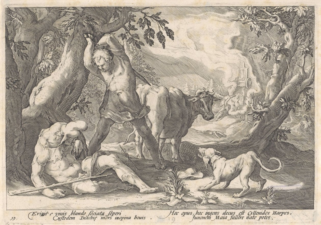 Mercurio mata a Argus Metamorfosis de Ovidio (título de la serie) de Hendrick Goltzius (workshop of)