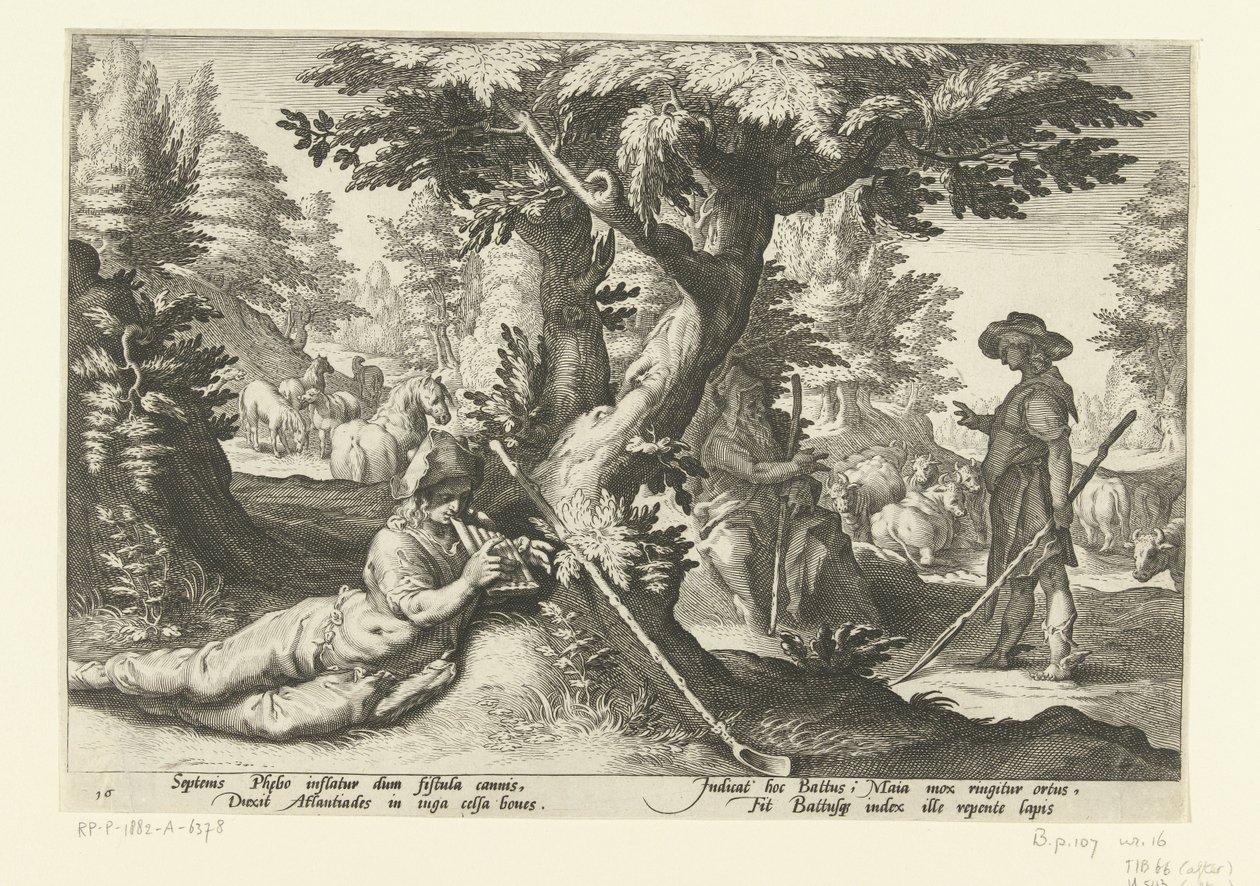 Mercurio en Battus Metamorfosis de Ovidio (título de la serie) de Hendrick Goltzius (workshop of)