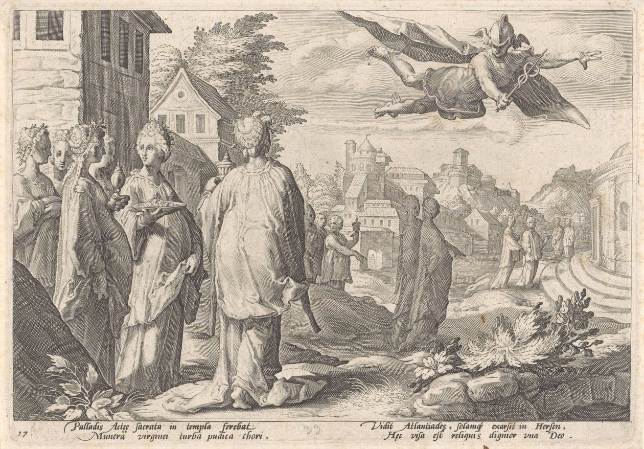 Mercurius en Herse Metamorfosen van Ovidius (título de la serie) de Hendrick Goltzius (workshop of)