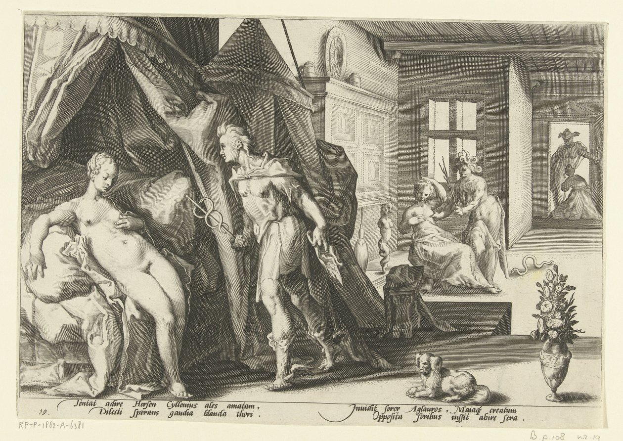 Mercurius en la cámara de Herses Metamorfosis de Ovidio (título de la serie) de Hendrick Goltzius (workshop of)