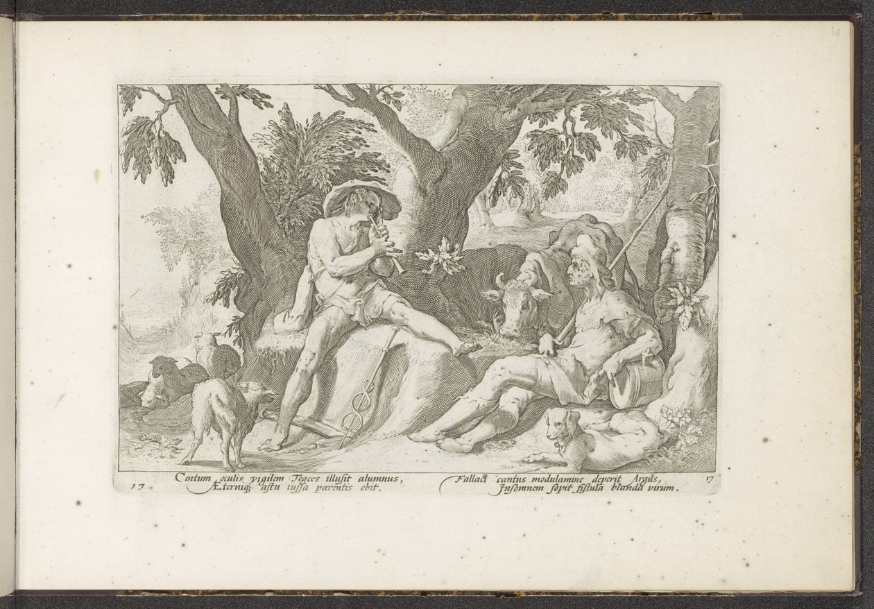 Mercury toca la flauta para Argus Metamorfosis de Ovidio (título de la serie) Recreaciones de P. Ovidius Naso (título de la serie) de Hendrick Goltzius (workshop of)