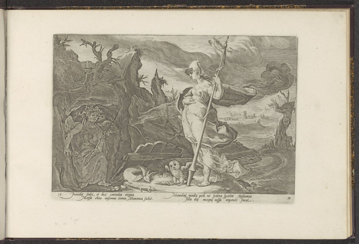 Minerva le pide a Envidia que encienda los celos en Aglauros Metamorfosis de Ovidio (título de la serie) Recreaciones de P. Ovidius Naso (título de la serie) de Hendrick Goltzius (workshop of)