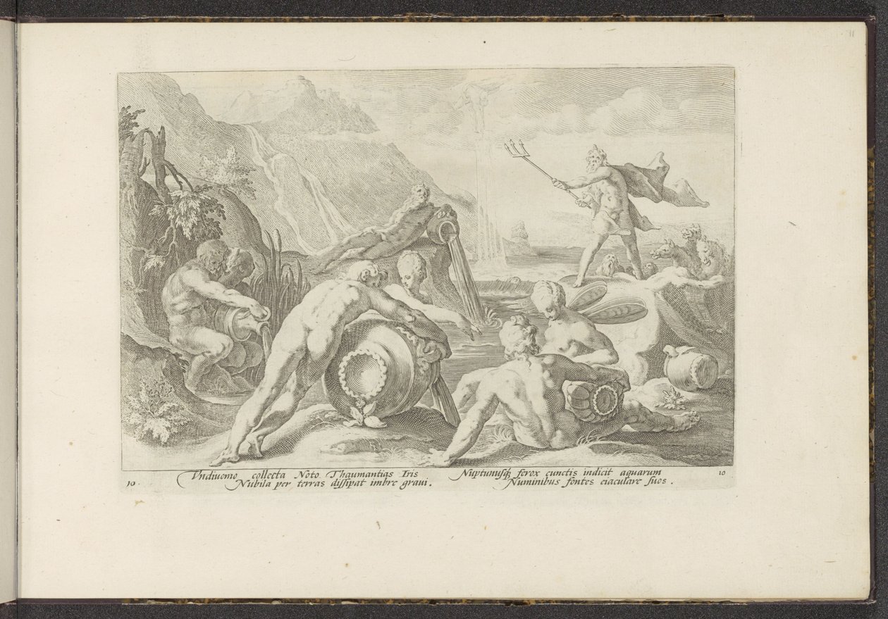 Neptuno y los dioses del río provocan una inundación Metamorfosis de Ovidio (título de la serie) Recreaciones de P. Ovidius Naso (título de la serie) de Hendrick Goltzius (workshop of)