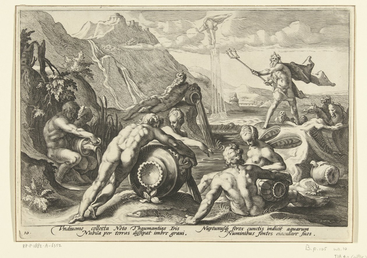 Neptuno y los dioses del río provocan una inundación Metamorfosis de Ovidio (título de la serie) de Hendrick Goltzius (workshop of)