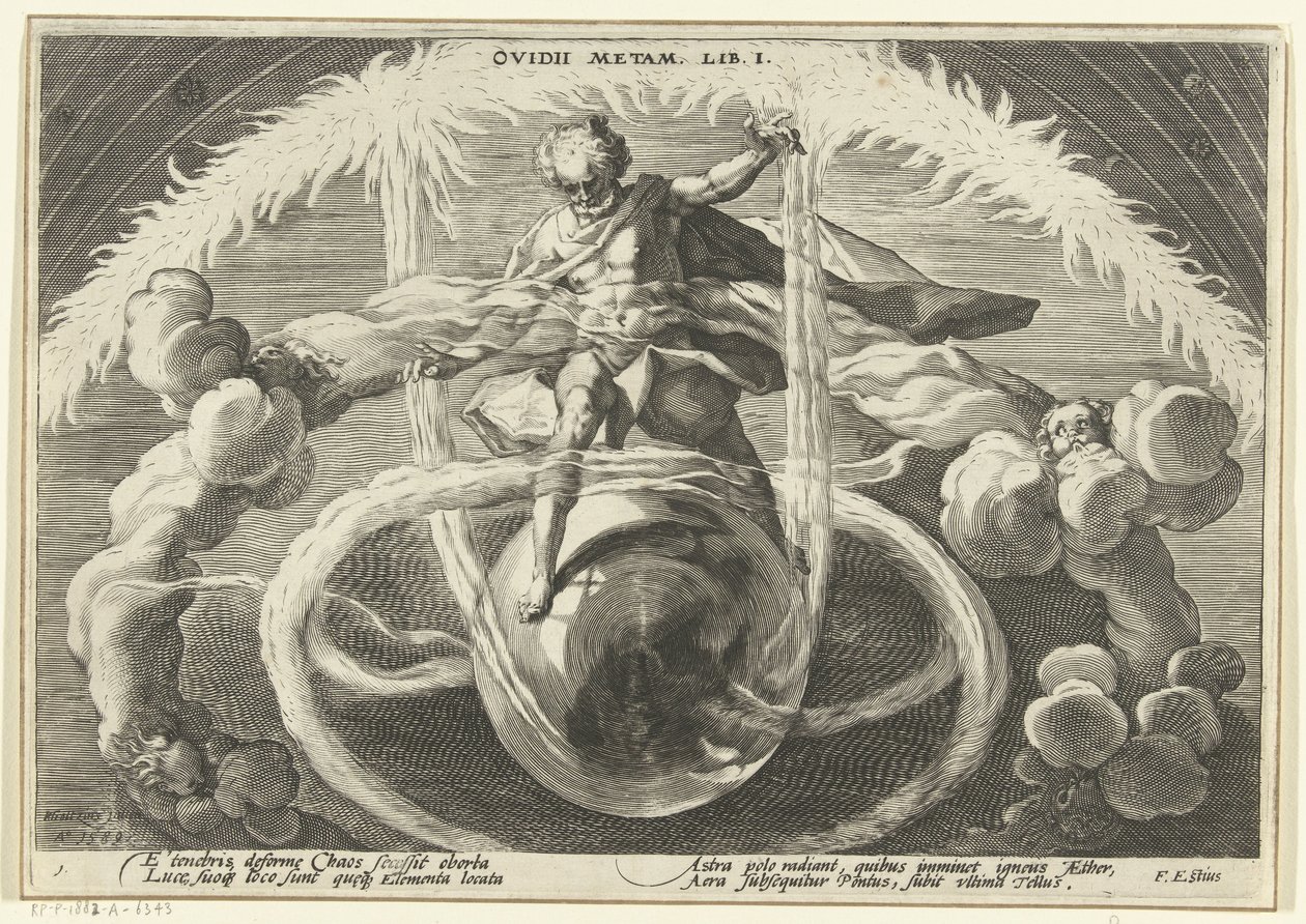 Orden en el caos Creación de los cuatro elementos. Metamorfosis de Ovidio (título de la serie) de Hendrick Goltzius (workshop of)