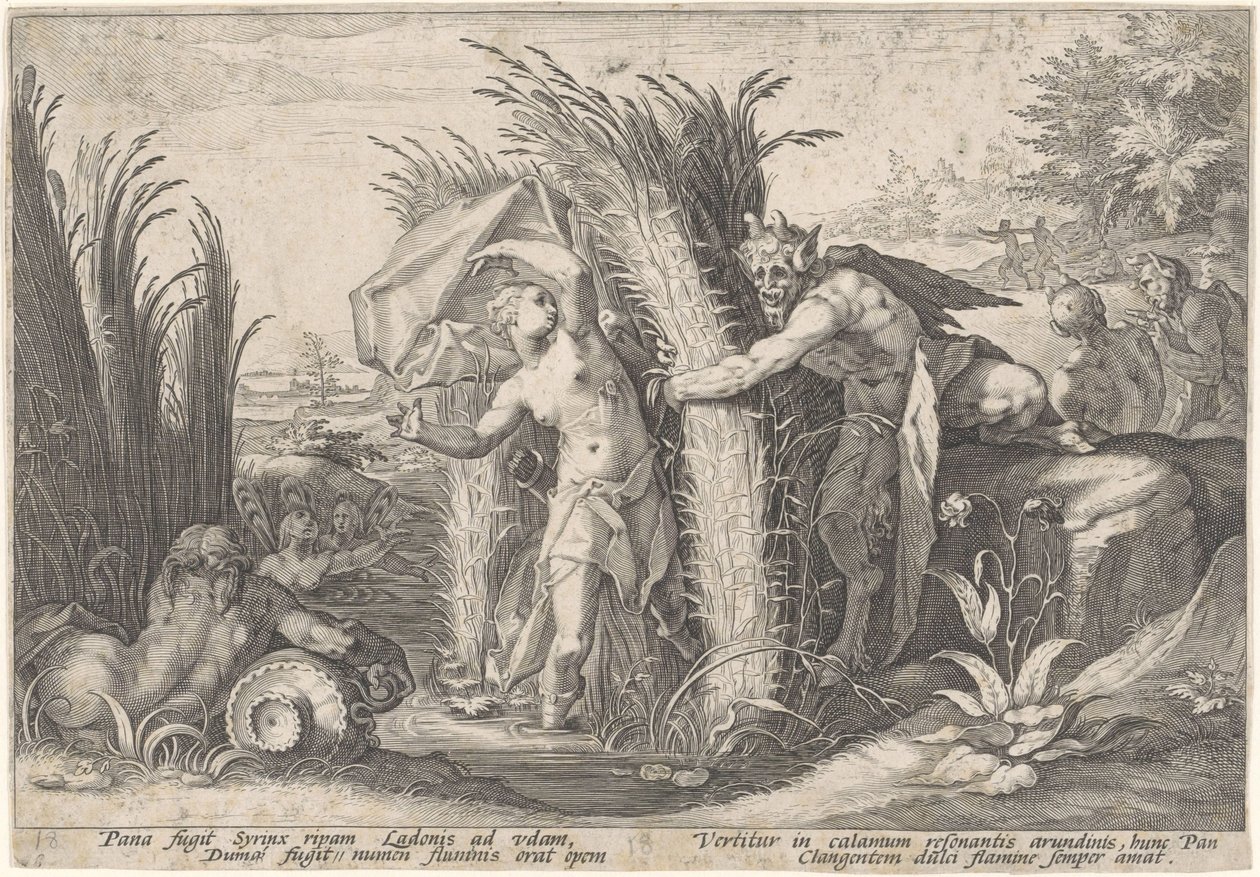Pan en Jeringas Van Ovid transfigurado (título de la serie) de Hendrick Goltzius (workshop of)