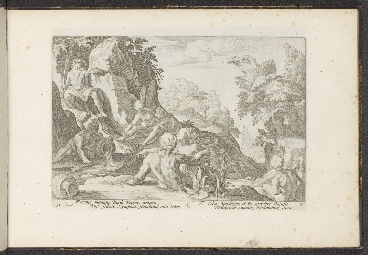 Peneo visitado por otros dioses del río Metamorfosis de Ovidio (título de la serie) Recreaciones de P. Ovidius Naso (título de la serie) de Hendrick Goltzius (workshop of)