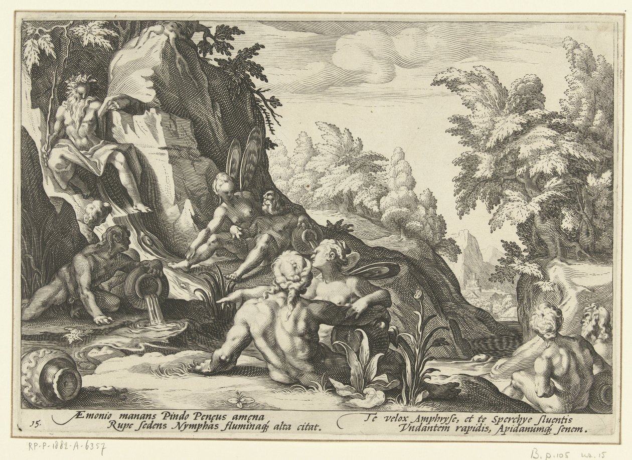 Peneo visitado por otros dioses del río Metamorfosis de Ovidio (título de la serie) de Hendrick Goltzius (workshop of)