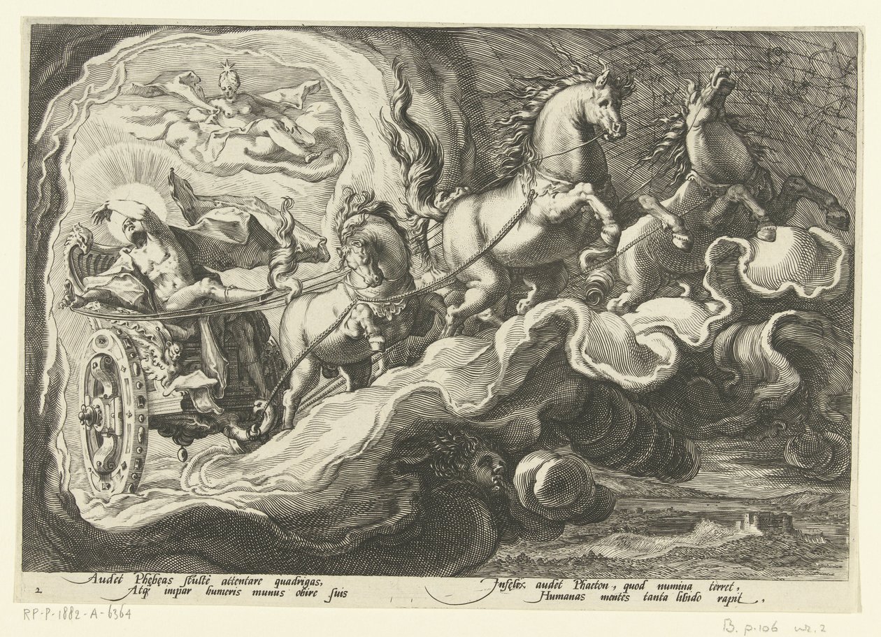 Faetón monta el carro de su padre Metamorfosis de Ovidio (título de la serie) de Hendrick Goltzius (workshop of)