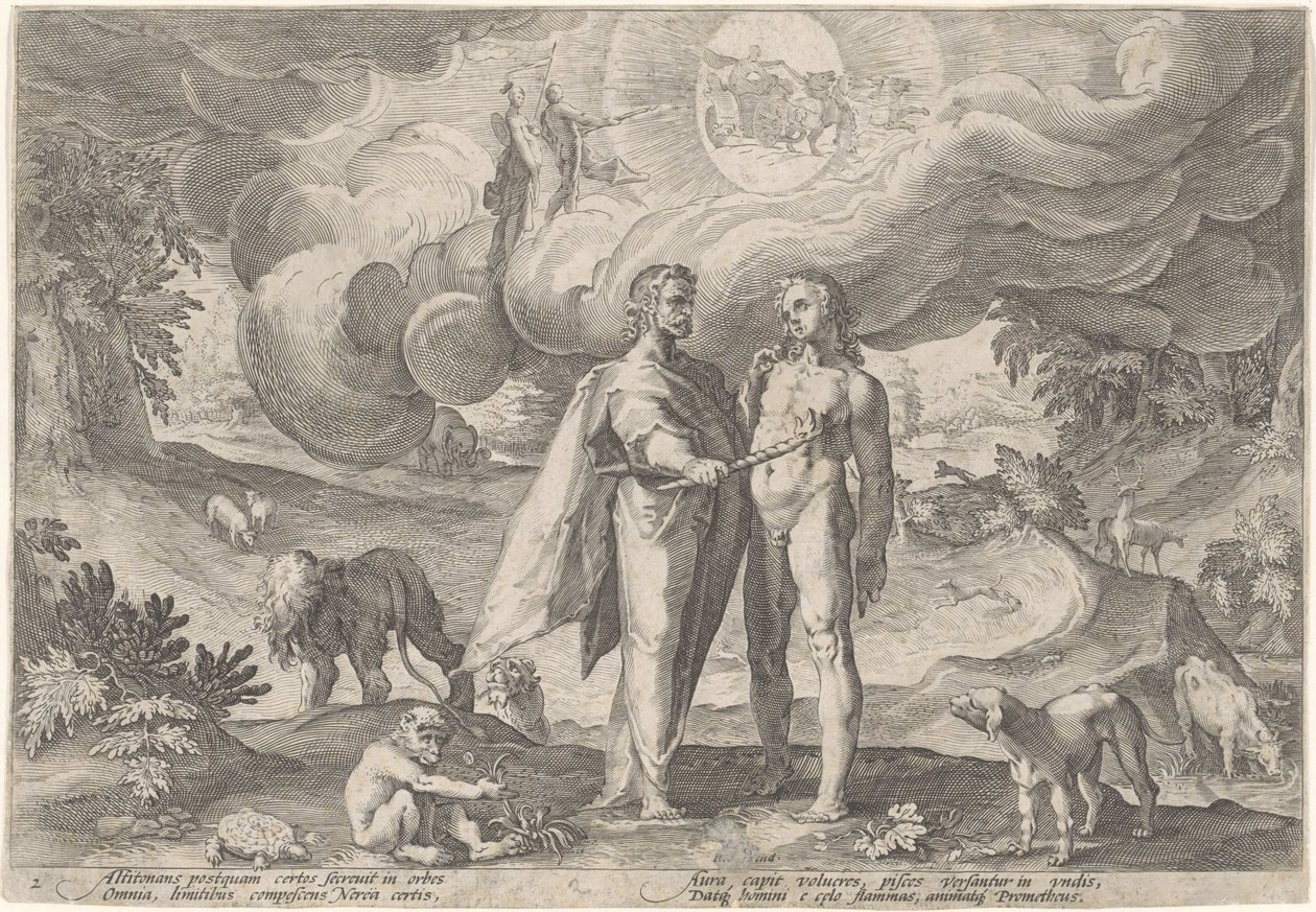 Prometeo crea al primer hombre Metamorfosis de Ovidio (título de la serie) de Hendrick Goltzius (workshop of)