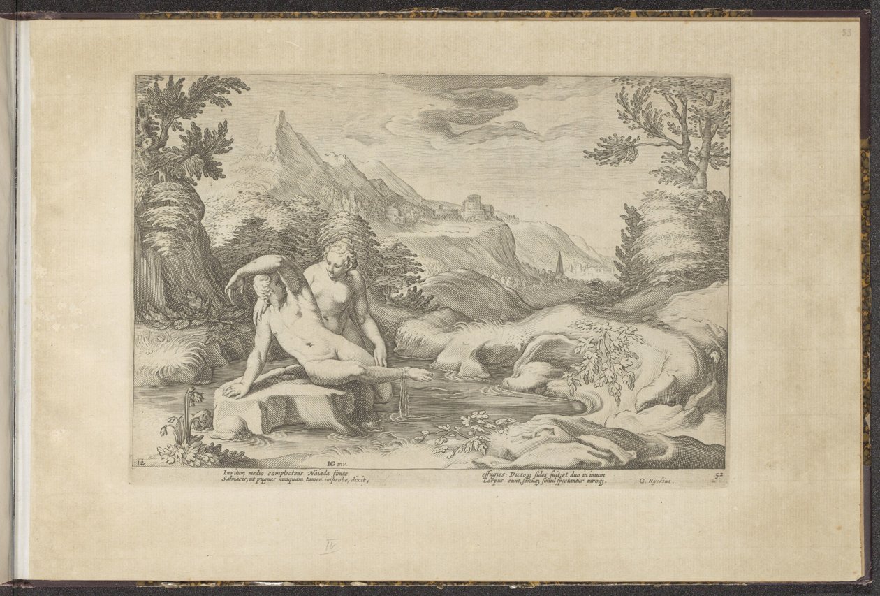 Salmacis en Hermaphroditus Metamorfosis de Ovidio (título de la serie) Herscheppingen van P. Ovidius Naso (título de la serie) de Hendrick Goltzius (workshop of)