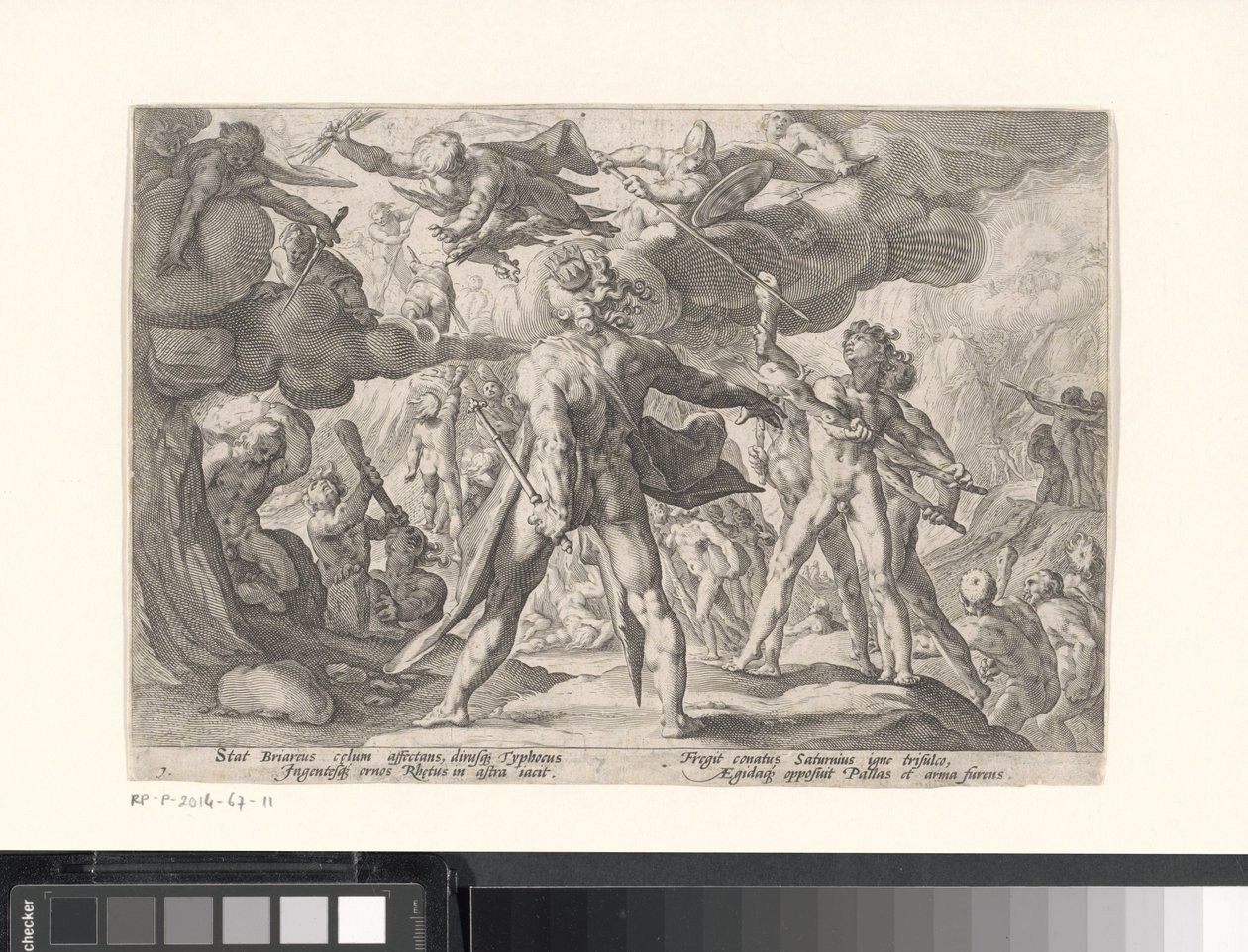 Batalla entre los dioses y los gigantes. Metamorfosis de Ovidio (título de la serie) de Hendrick Goltzius (workshop of)