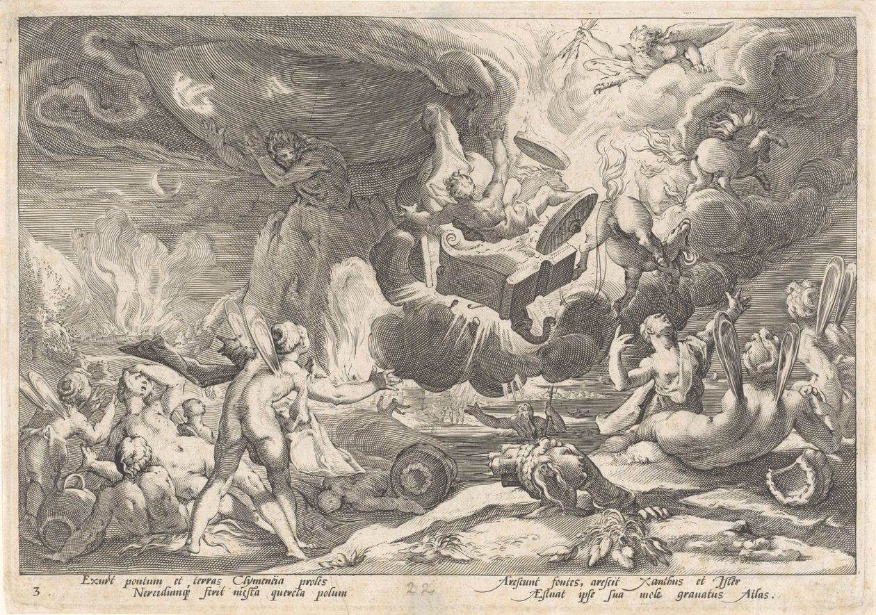 Val van Phaëthon Metamorfosen van Ovidius (título de la serie) de Hendrick Goltzius (workshop of)