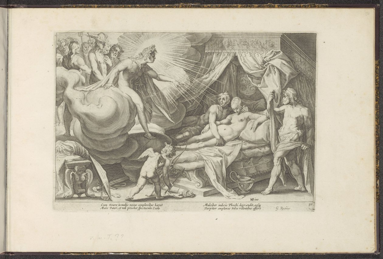 Venus y Marte atrapados Metamorfosis de Ovidio (título de la serie) Recreaciones de P. Ovidius Naso (título de la serie) de Hendrick Goltzius (workshop of)