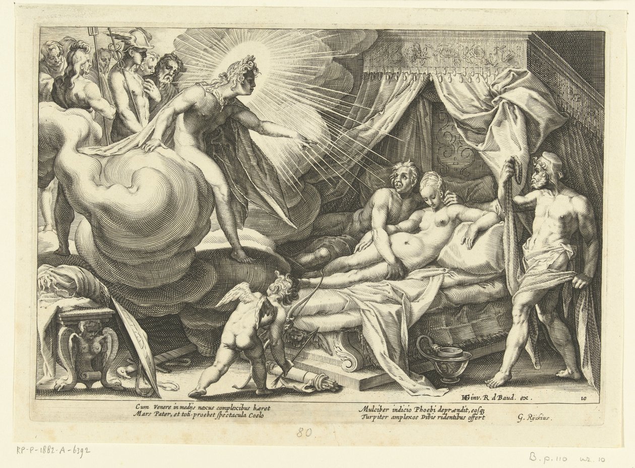 Venus y Marte desde la vista de Apolo Metamorfosis de Ovidio (título de la serie) de Hendrick Goltzius (workshop of)