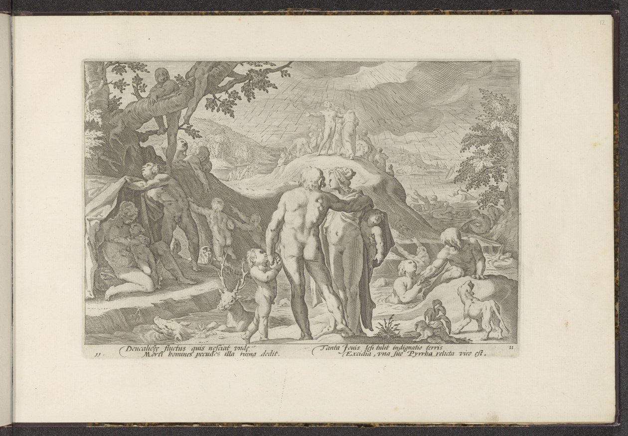 Inundación de Deucalion Metamorfosis de Ovidio (título de la serie) Recreaciones de P. Ovidius Naso (título de la serie) de Hendrick Goltzius (workshop of)