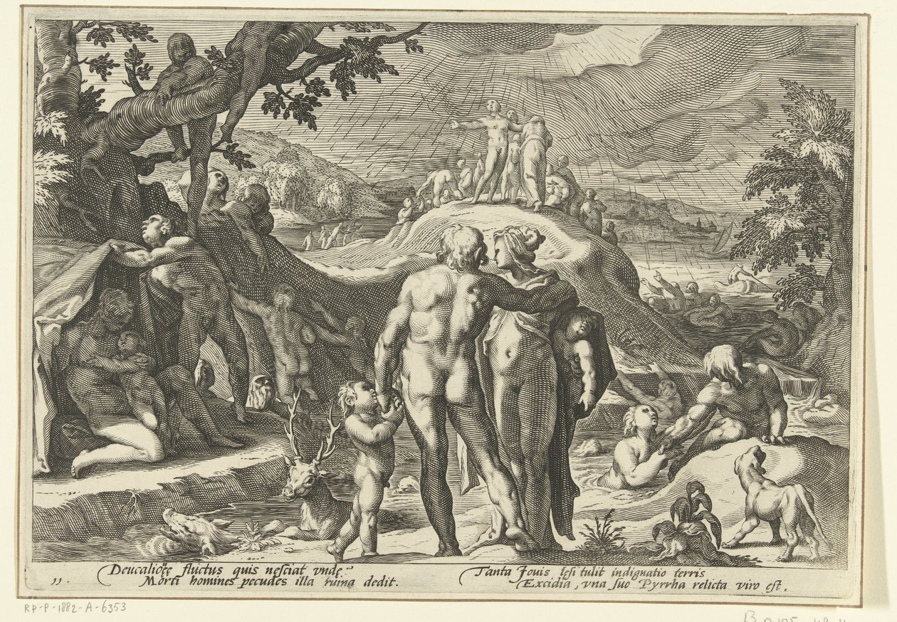 Inundación de Deucalion Metamorfosis de Ovidio (título de la serie) de Hendrick Goltzius (workshop of)