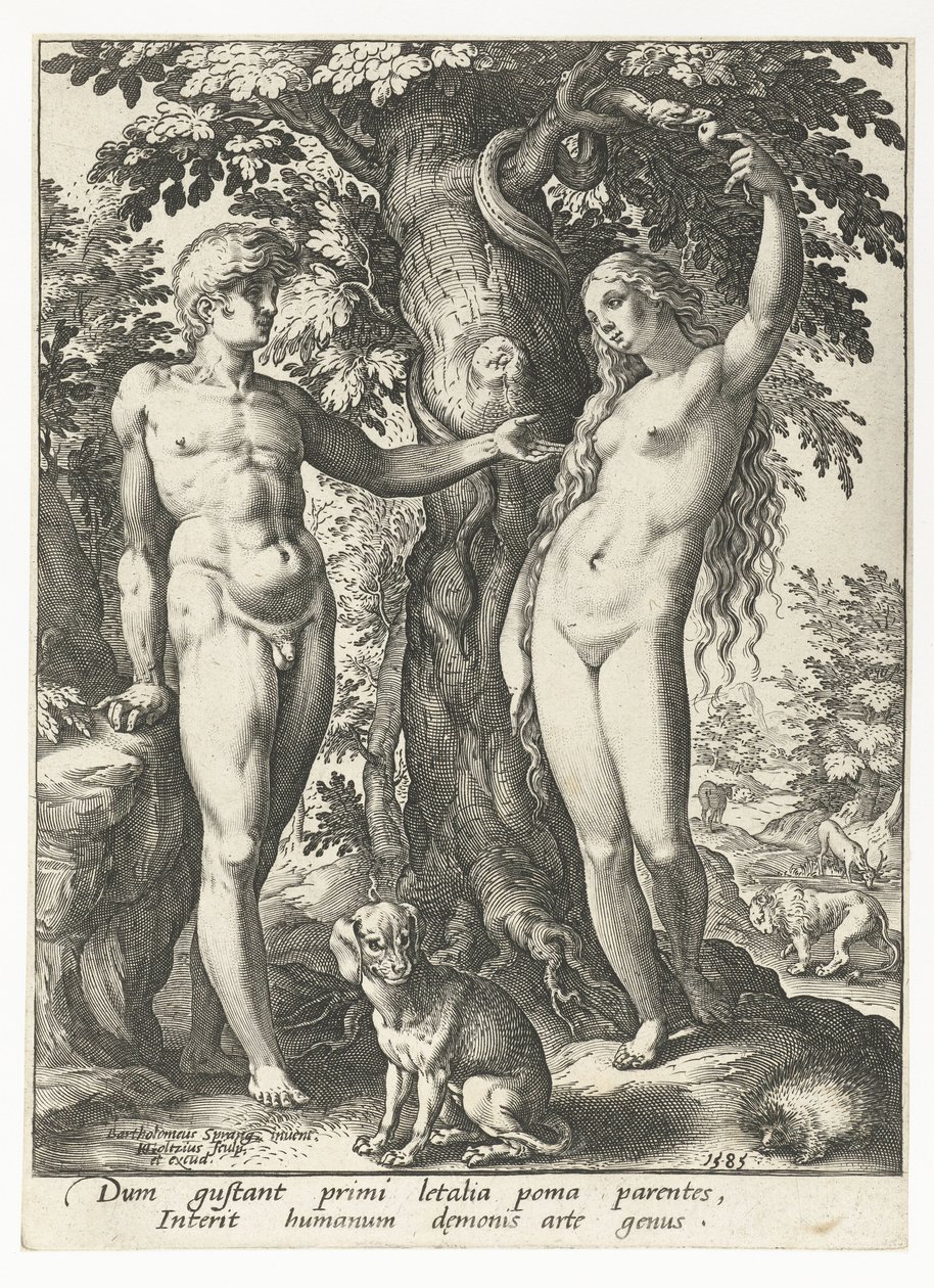 Adán y Eva y la serpiente de Hendrick Goltzius