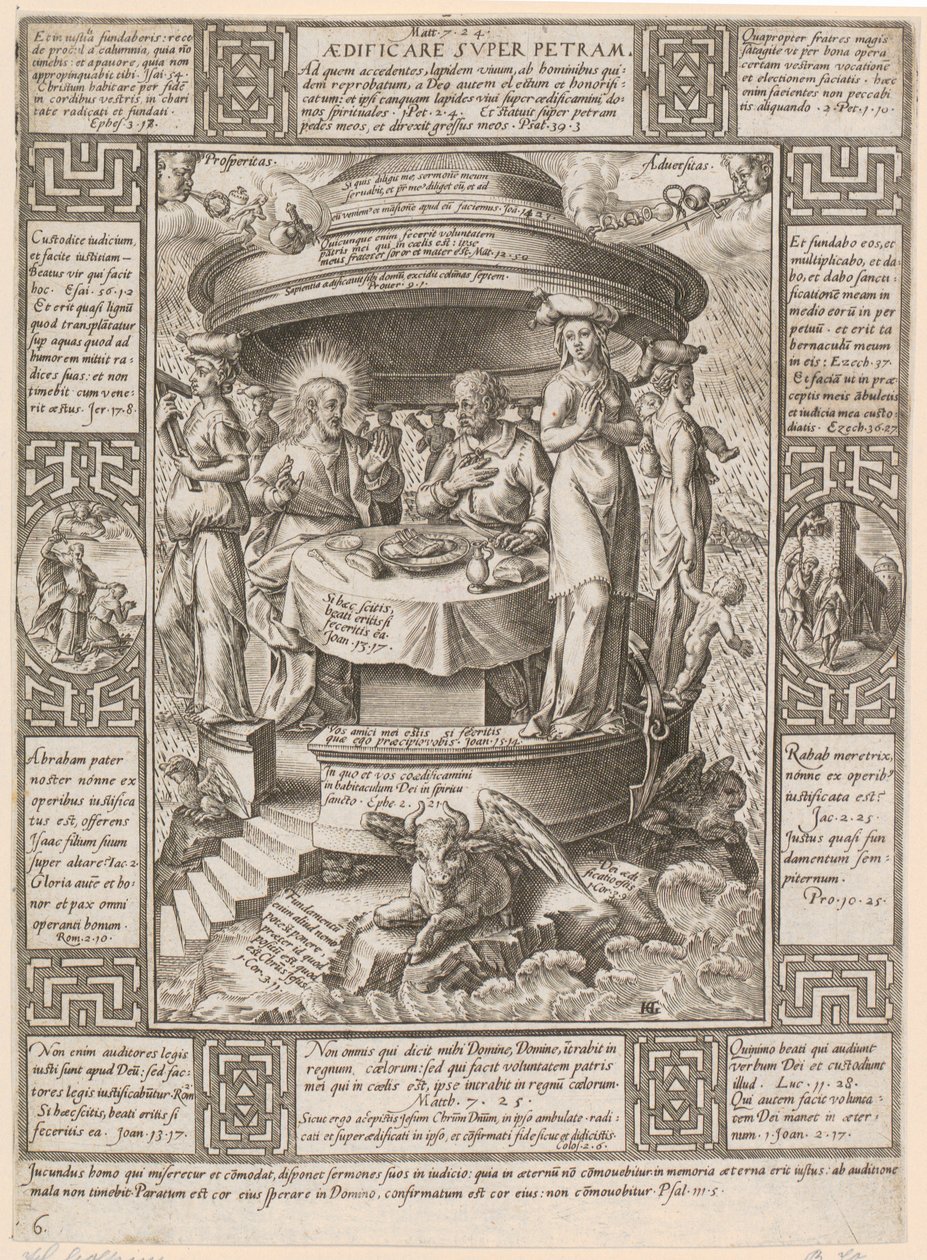 Aedificare super Petram, lámina 6 de la serie «Alegorías de la fe cristiana» de Hendrick Goltzius