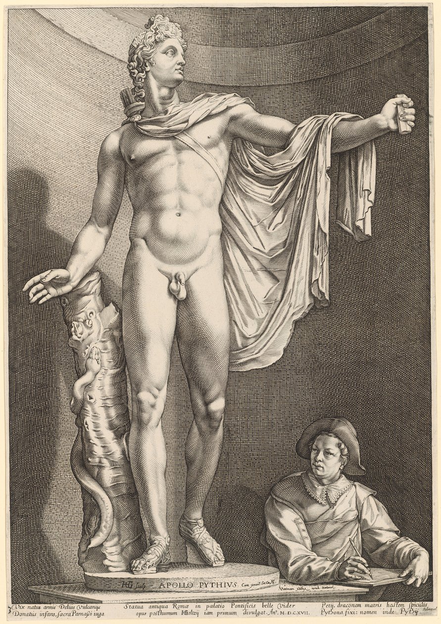 Apolo Belvedere, lámina 3 de "Tres estatuas antiguas de Roma" de Hendrick Goltzius