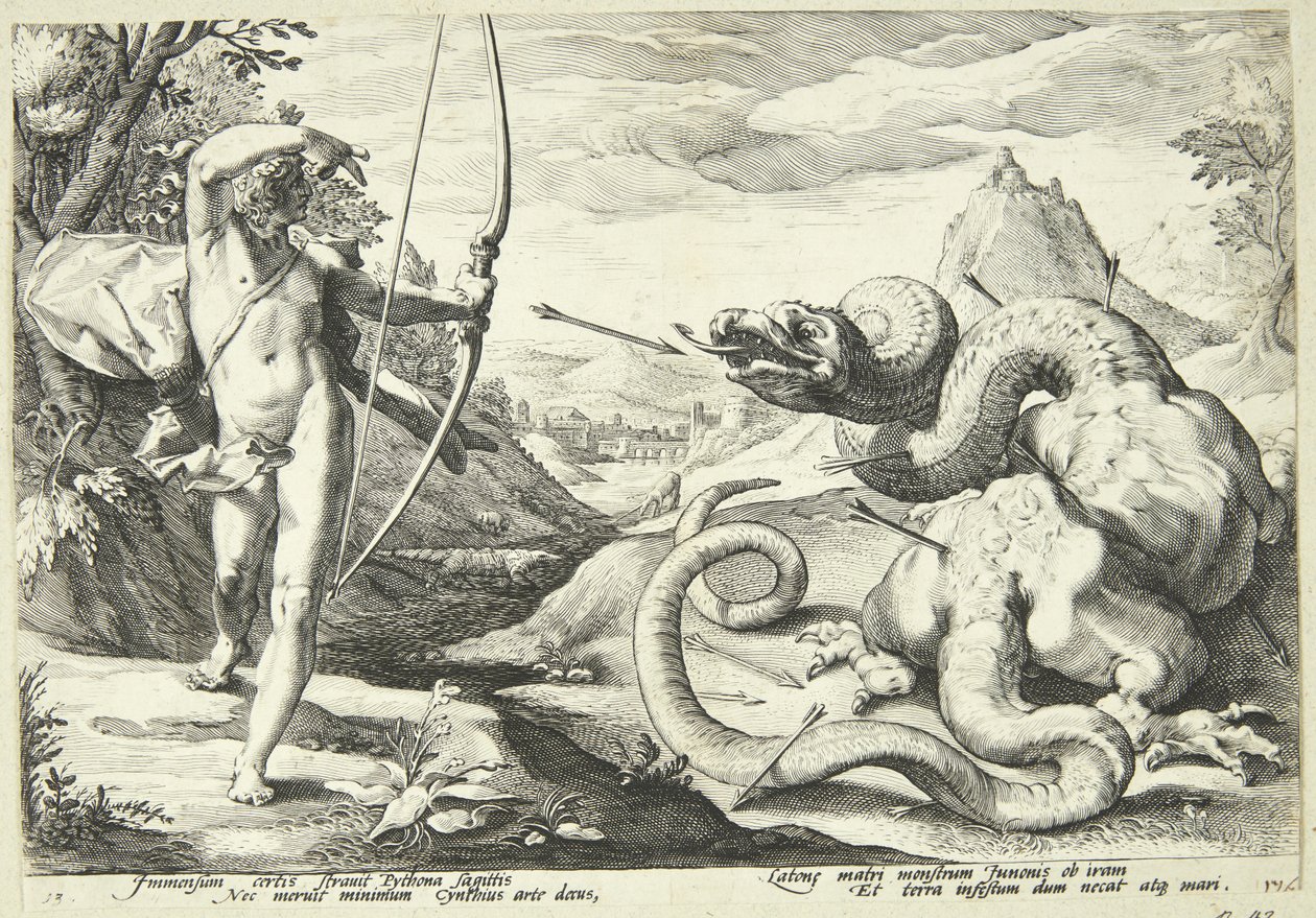Apolo mata a Pitón de Hendrick Goltzius