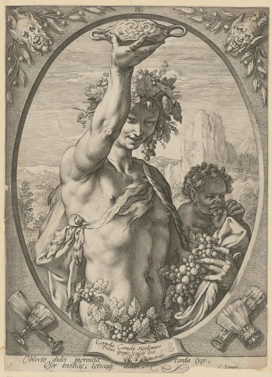 Baco, lámina 1 de la serie «Baco, Venus y Ceres» de Hendrick Goltzius