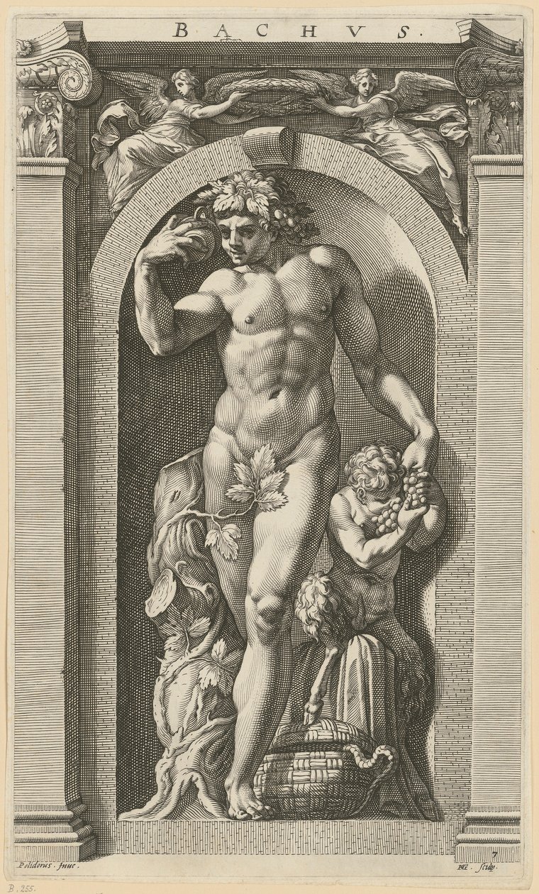 Baco, lámina 7 de la serie «Ocho deidades de la Antigüedad» de Hendrick Goltzius