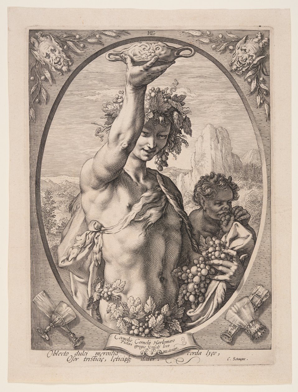 Baco, de Tres dioses y diosas paganos de Hendrick Goltzius
