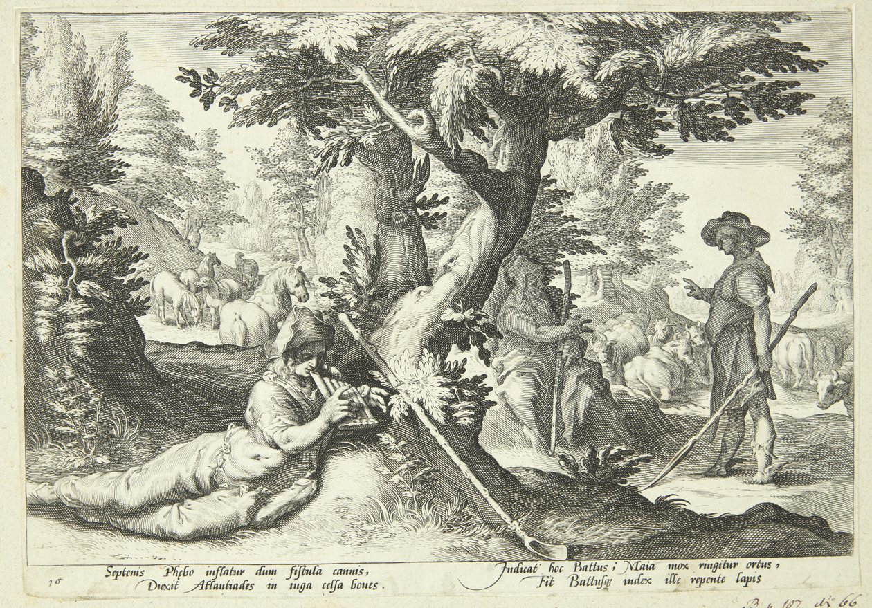 Battus se convierte en piedra de Hendrick Goltzius
