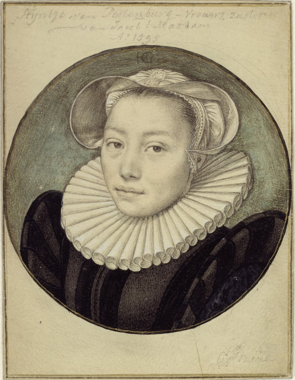 Retrato de busto de Styntje van Poelenburg-Vrouws, hermana de Jacob Matham de Hendrick Goltzius
