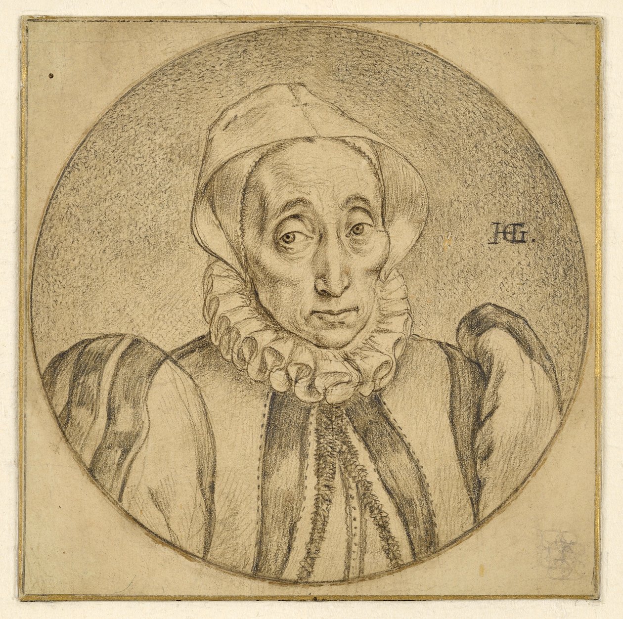 Retrato de busto de una anciana (¿Agatha Scholiers) de Hendrick Goltzius
