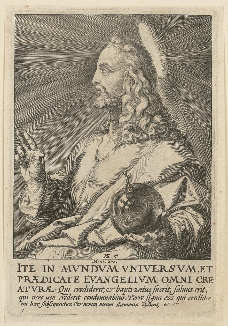 Cristo como Salvator Mundi, lámina 7 de la serie «Cristo, los doce apóstoles y Pablo» de Hendrick Goltzius