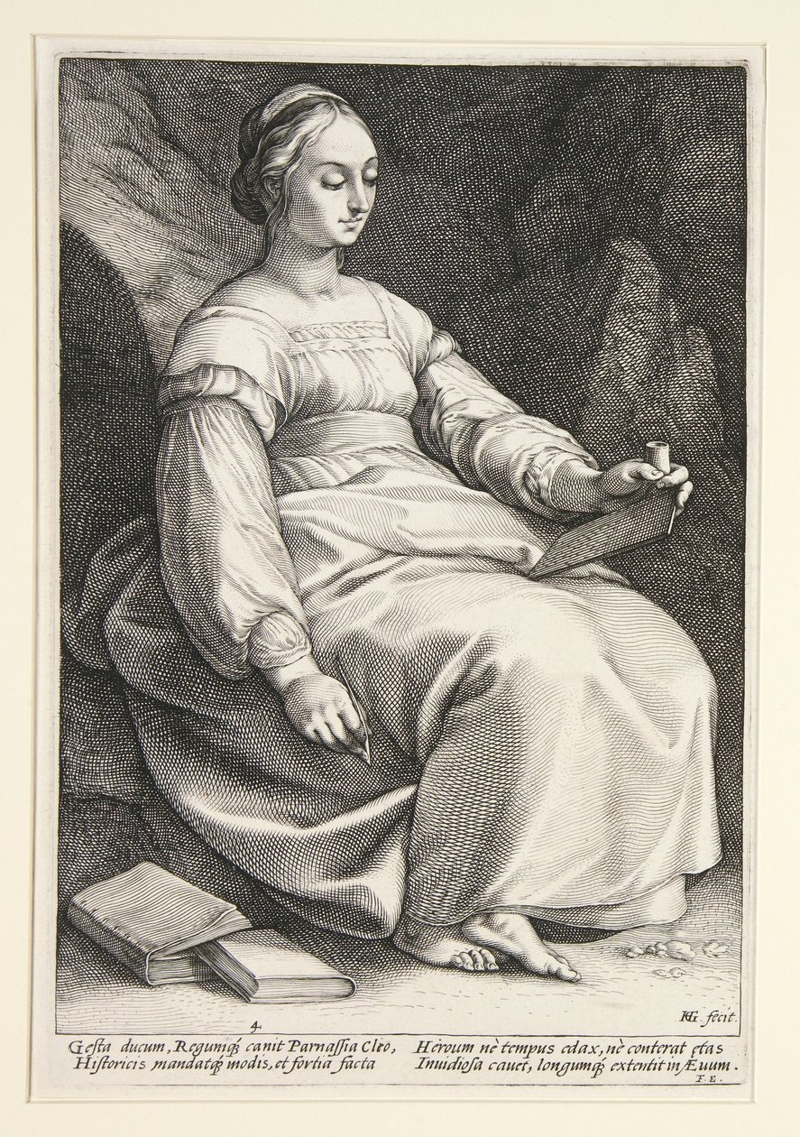 Clío, lámina 4 de la serie «Las nueve musas» de Hendrick Goltzius