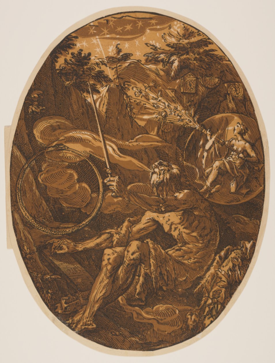 Demogorgon en la Cueva de la Eternidad, de Las Deidades de Hendrick Goltzius