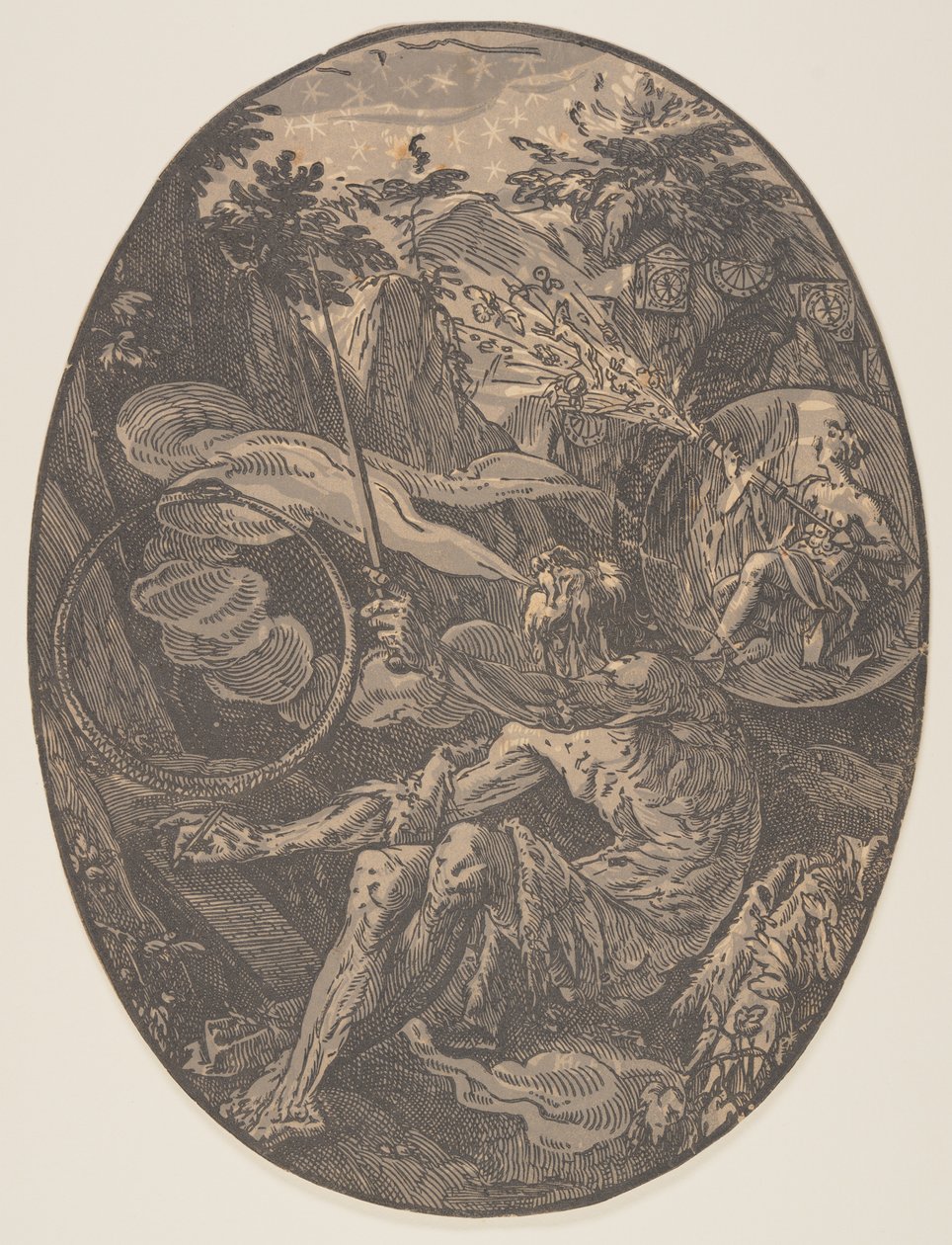 Demogorgon en la Cueva de la Eternidad, de Las Deidades de Hendrick Goltzius