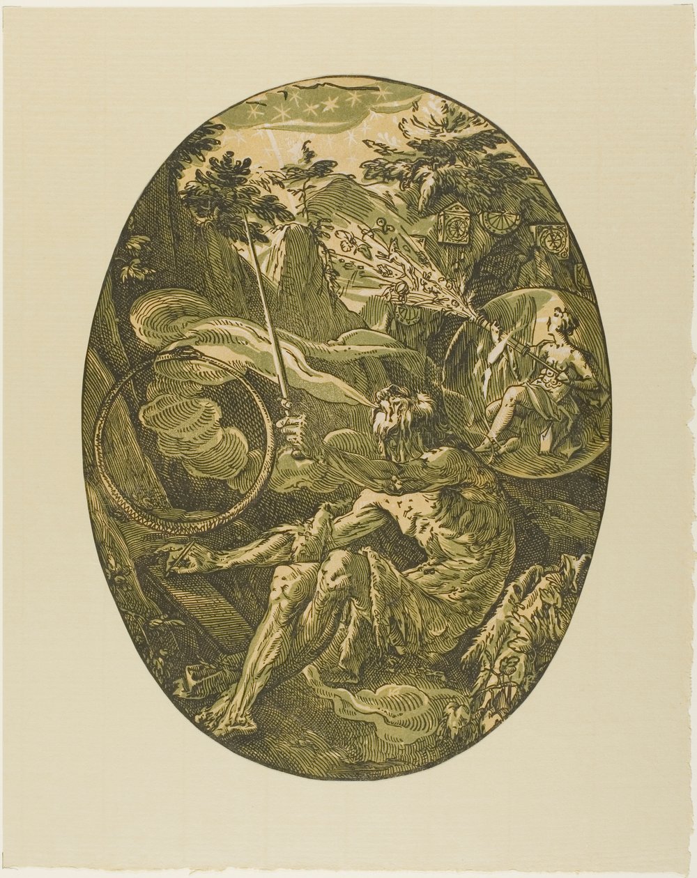 Demogorgon en la cueva de la eternidad, placa uno de Demogorgon y las deidades de Hendrick Goltzius
