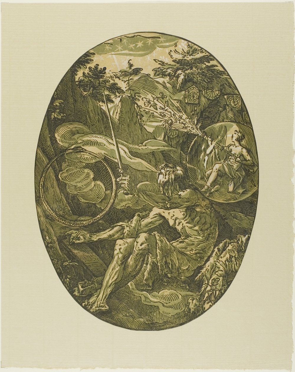 Demogorgon en la cueva de la eternidad, placa uno de Demogorgon y las deidades de Hendrick Goltzius