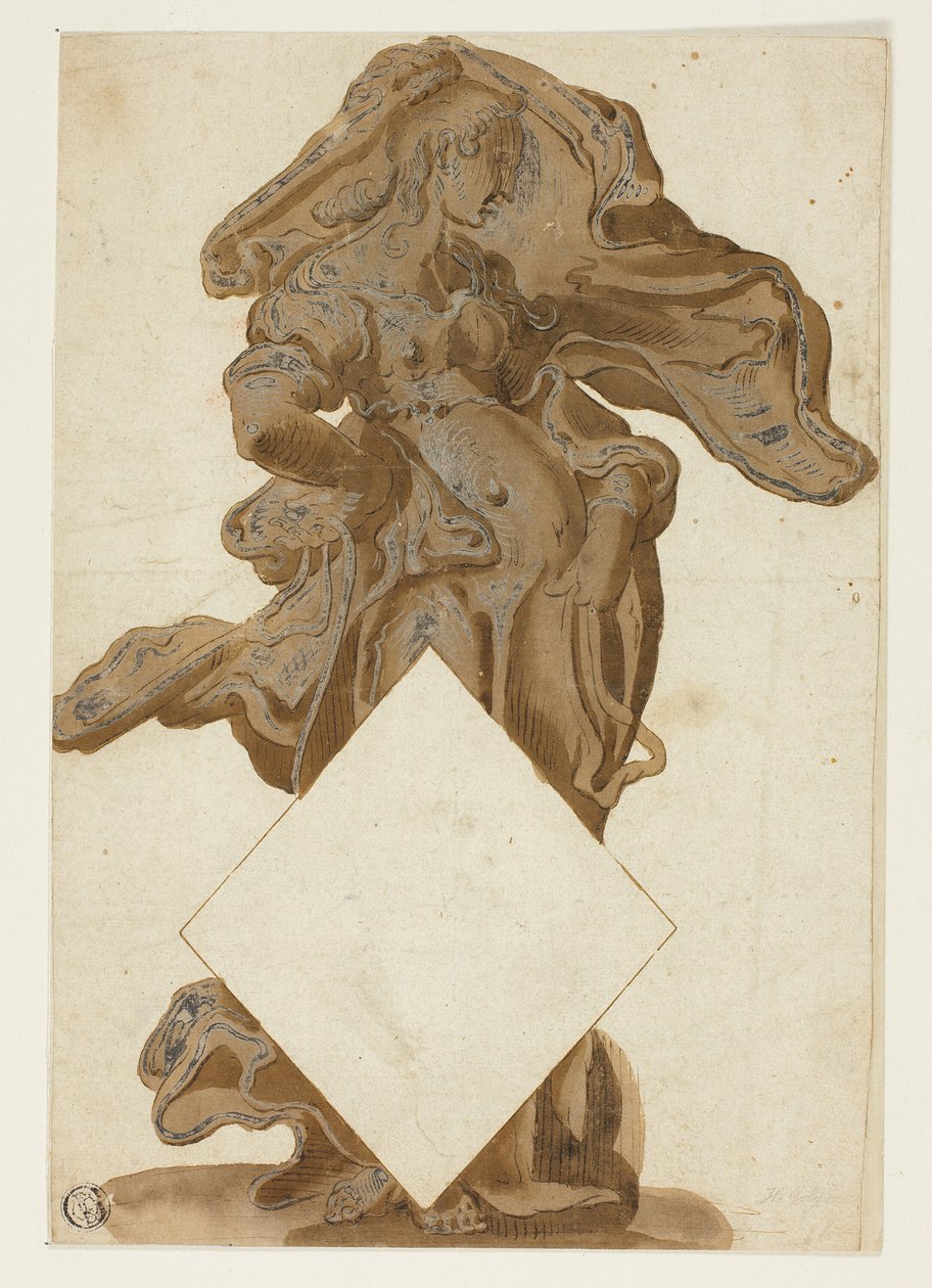 Diseño con figura femenina en drapeado fluido de Hendrick Goltzius