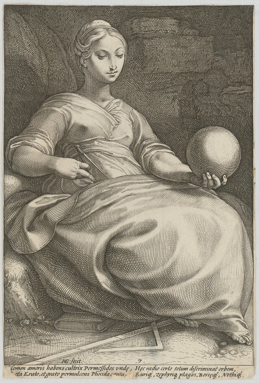 Erato, lámina 7 de la serie «Nueve Musas» de Hendrick Goltzius
