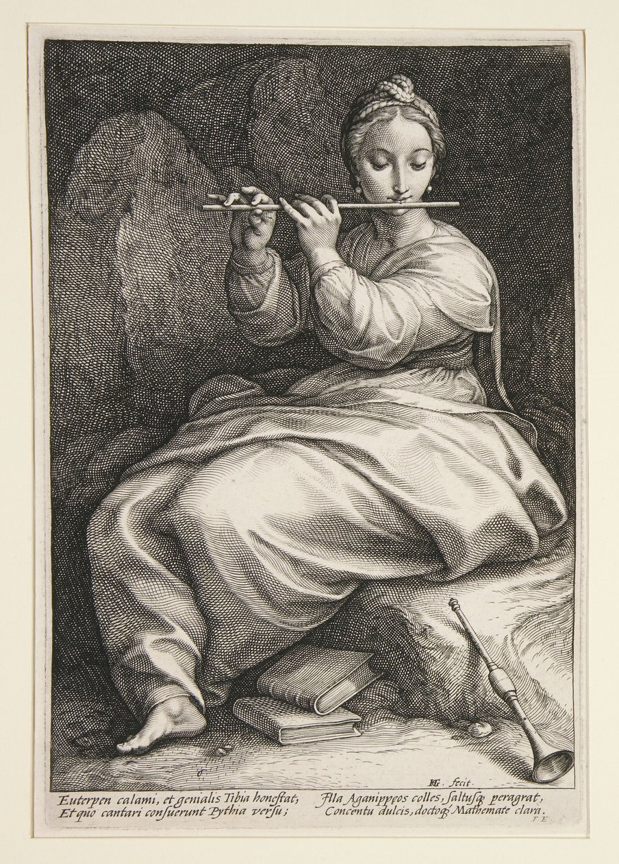 Euterpe, lámina 6 de la serie Las nueve musas de Hendrick Goltzius