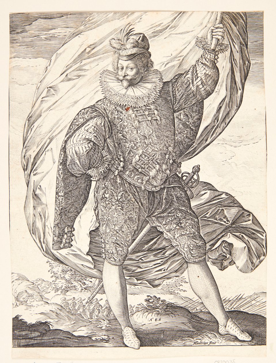 El abanderado, vuelto hacia la derecha de Hendrick Goltzius