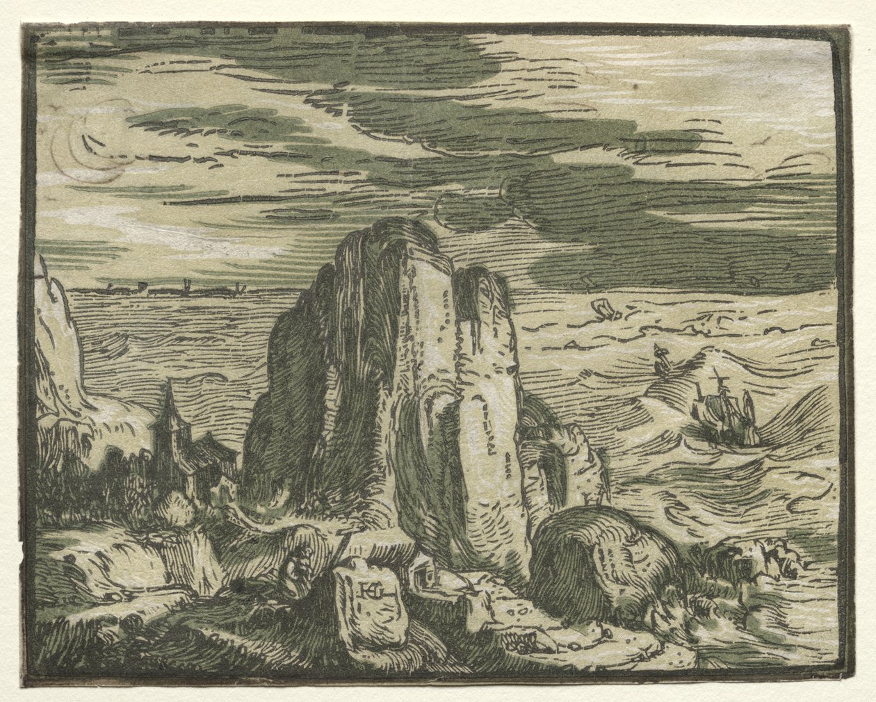 Cuatro pequeños paisajes: No. 4, Acantilado en la costa de Hendrick Goltzius
