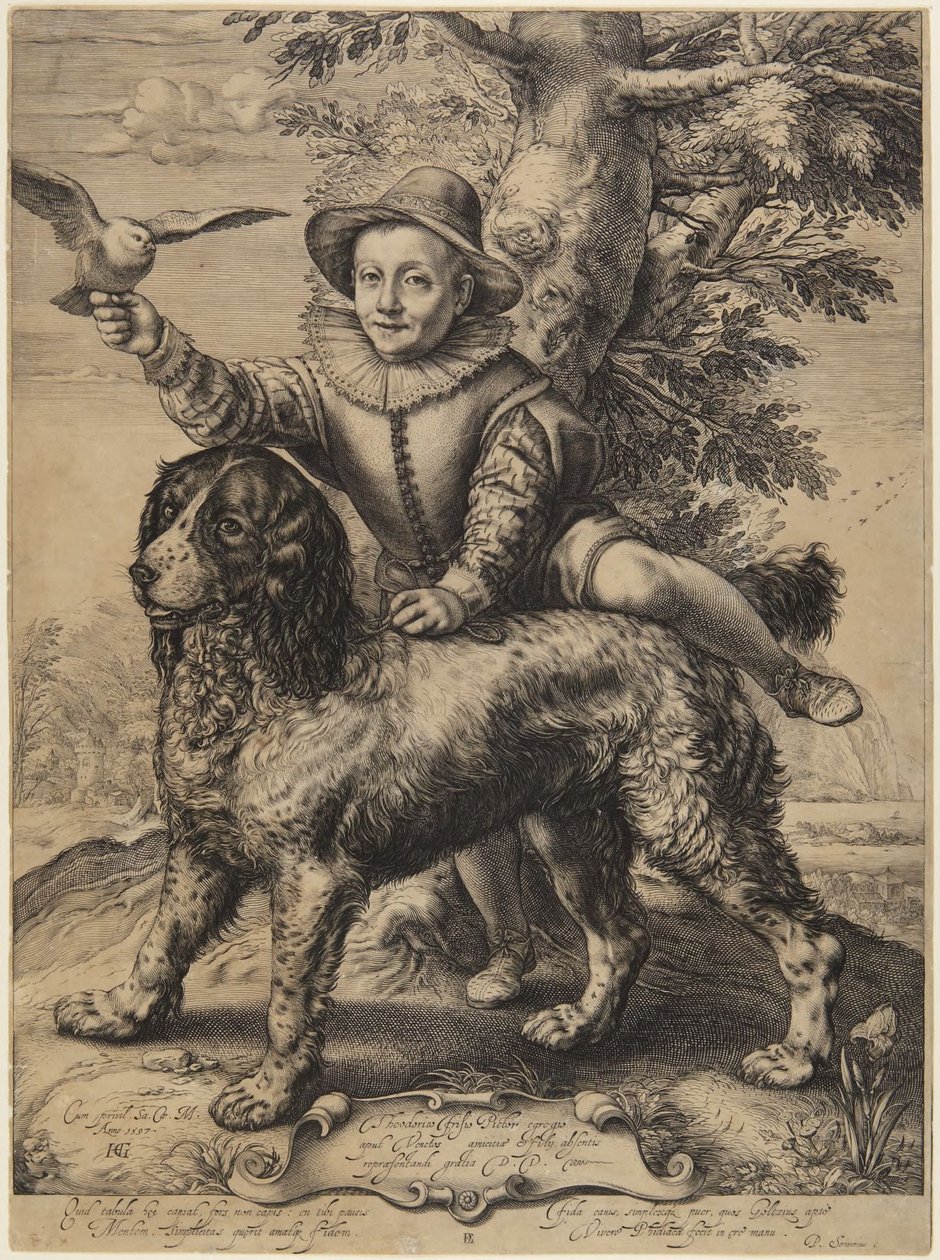 Frederick de Vries con el perro de Goltzius de Hendrick Goltzius