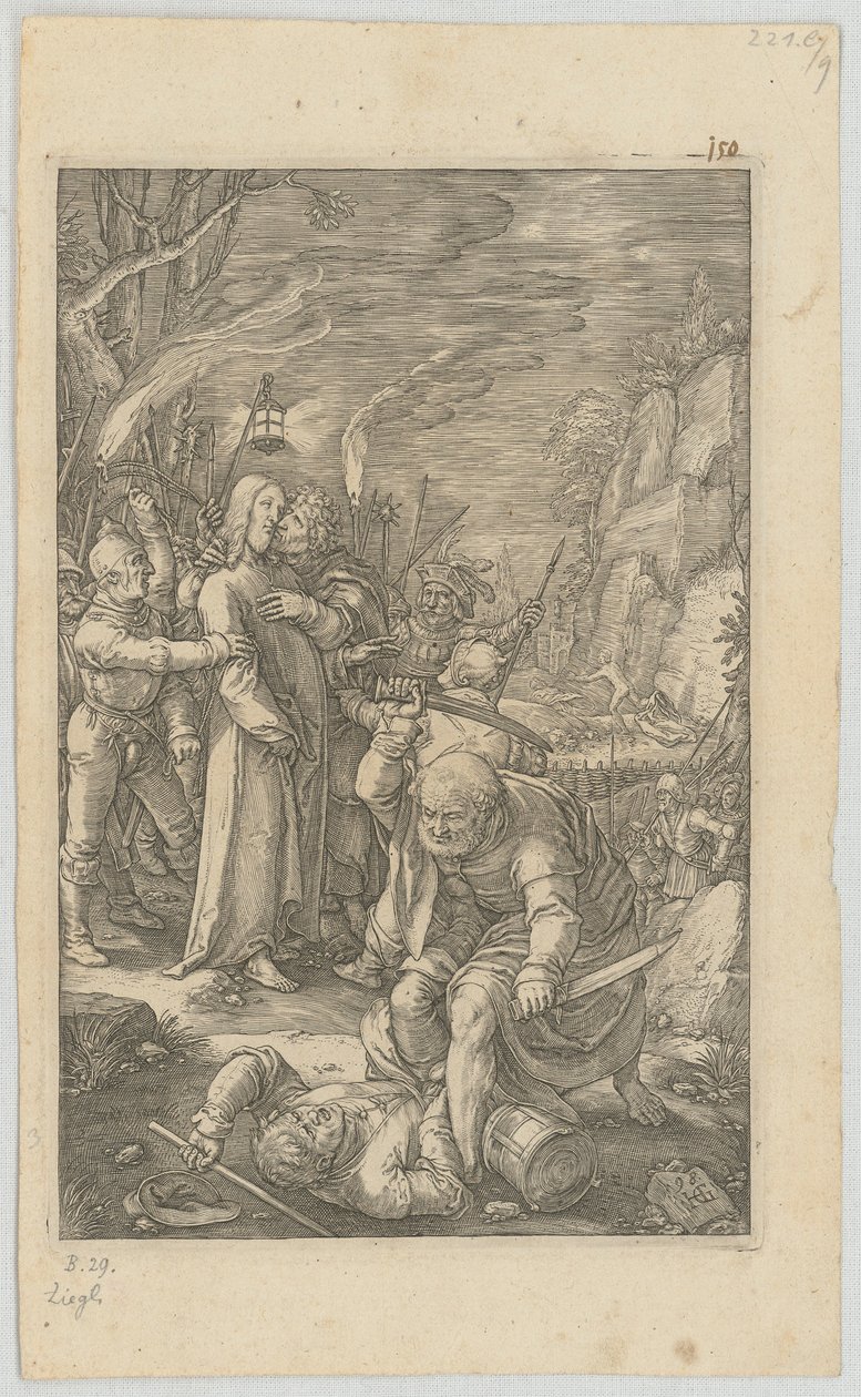 El prendimiento de Cristo, lámina 3 de la serie «La Pasión» de Hendrick Goltzius
