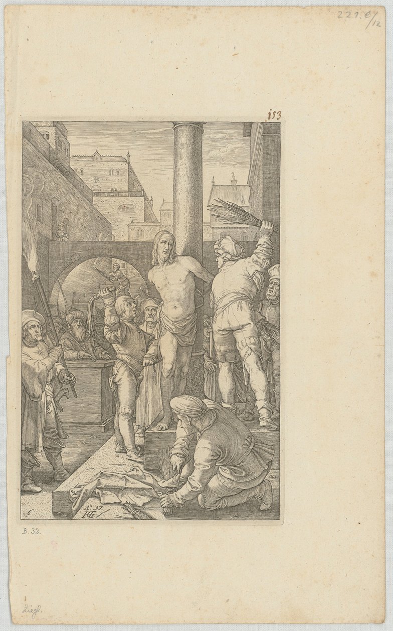 La flagelación de Cristo, lámina 6 de la serie «La Pasión» de Hendrick Goltzius